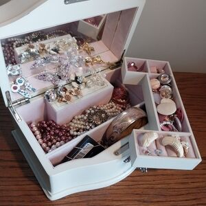 Vintage Pink Jewelry Lot  - Elegant Storage Box